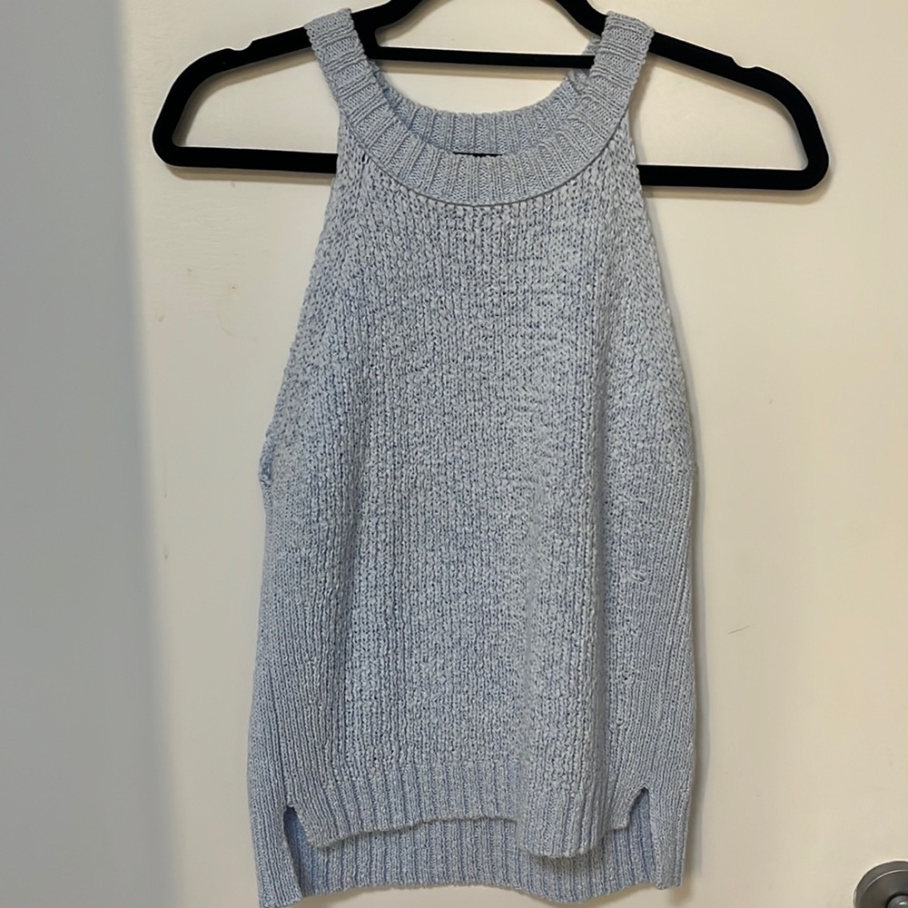 J. Crew High-Neck Textured Pointelle Sweater-Tank - Light Blue Size Small